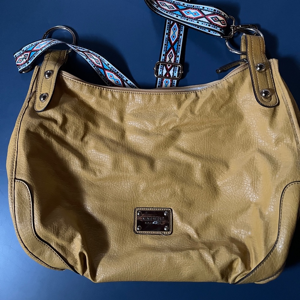 Nine West Mustard Yellow Shoulder Bag with Patterned Strap